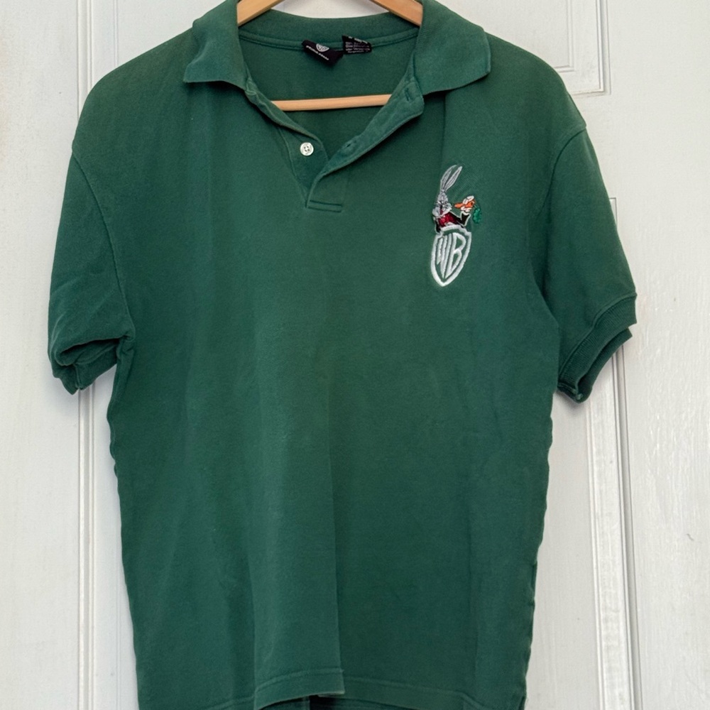 Men’s Green Polo Shirt by WB with Bugs Bunny Logo Size Large